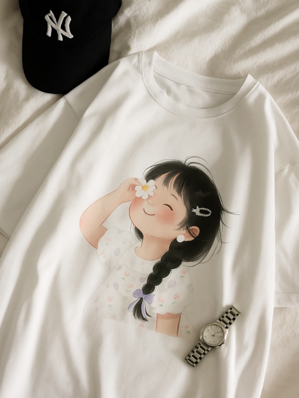 Tshirt Kaos Cewe Kartun Bunga Lucu #kaoscewek #kaos #tshirt 