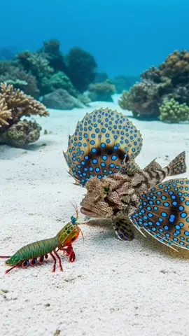Peacock Mantis Shrimp vs Flying Gurnard (Dactylopterus volitans) #gladiator #aquarium #shrimp 