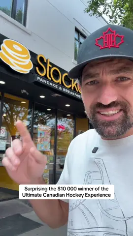 I surprised the winner of the @Hellmann’s Canada Ultimate Canadian Hockey Experience at @Stacked Pancake House congratulations and big thanks to Hellmanns for making this happen and supporting Canadian restaurants #sponsored 