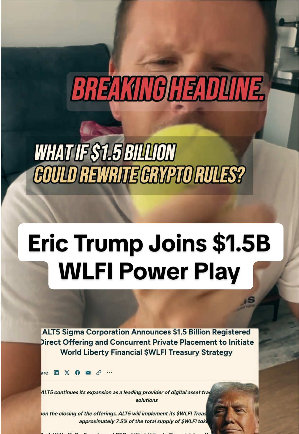 Billion-dollar crypto moves are here. ALT5 Sigma just announced a $1.5B plan to buy WLFI tokens, securing 7.5% of the supply. Big names like Eric Trump are stepping in, making this more than just another altcoin story. . . #cryptonews🚀 #wlfi #altcoinupdate 