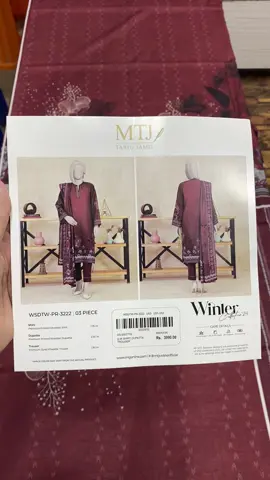 MTJ KHADDAR 3PC 💯% ORIGNAL STOCK PRICE : 3100/- CONTACT : 0315-8474459 - - - - - #mtj #khaddar #lawnfashion #wintercollection #viralvideo 
