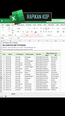 rapikan kop excel