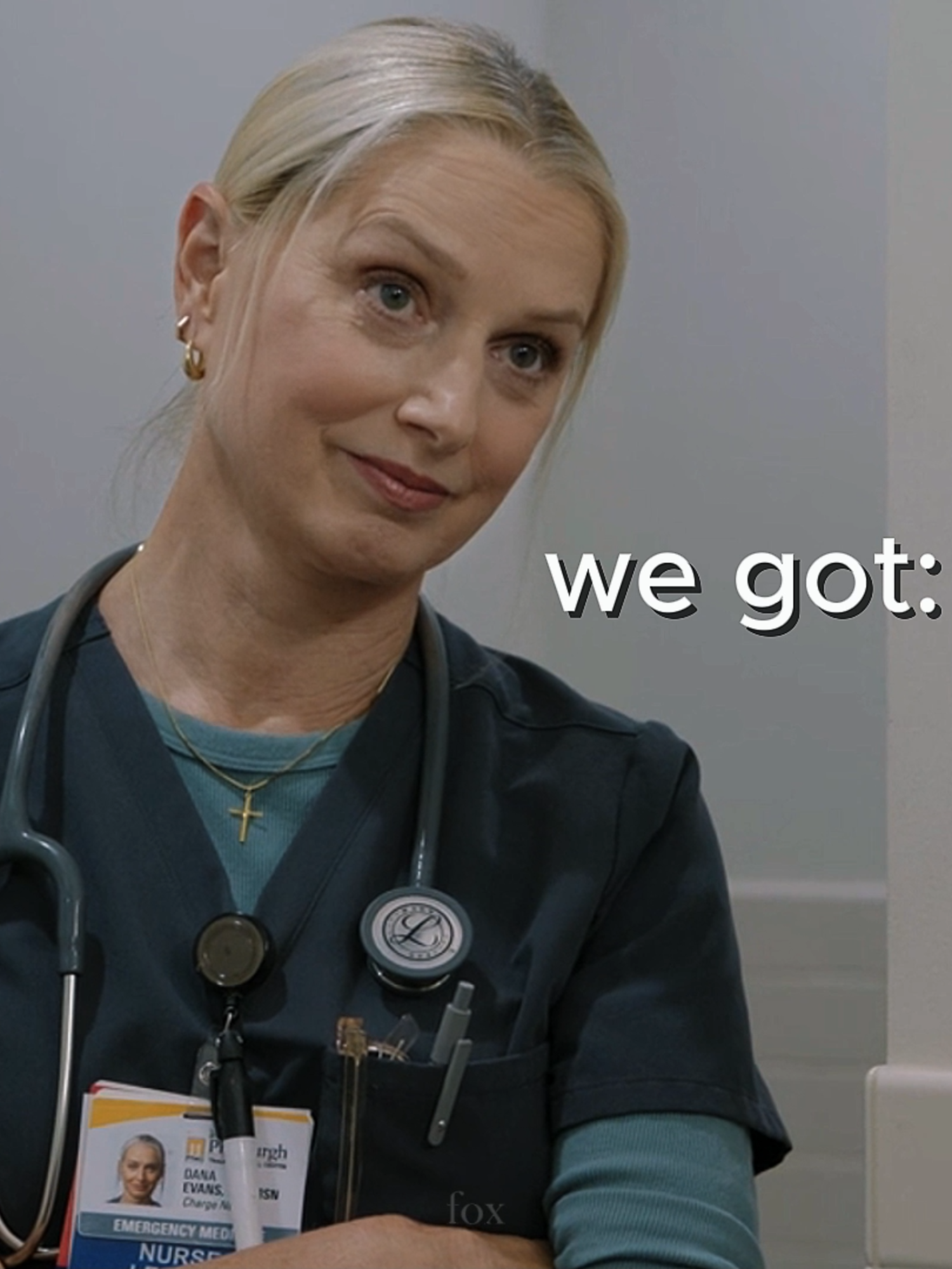 #THEPITT: dana READS the pitt staff! look idk if anyone's done this before but i've been thinking about it all day at work #danaevans #michaelrobinavitch #samiramohan #cassiemckay #franklangdon #trinitysantos #victoriajavadi #denniswhitaker #gloriathepitt #jackabbot #melissaking #melking #thepittedit