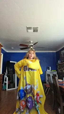 doing the dance in my m&ms blanket with sleeves lol