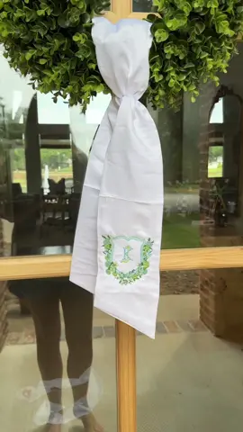 Embroidering my wedding crest on a door sash!! The colors aren’t exact because of the thread I had available but I really love what it adds to the front door!!! #embroidery #embroidered #wedding #engaged #weddingcrest