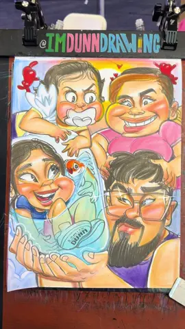 I love it when the drawings puts a smile on their faces 🥹. #cute #family #fish #caricature #fyp 