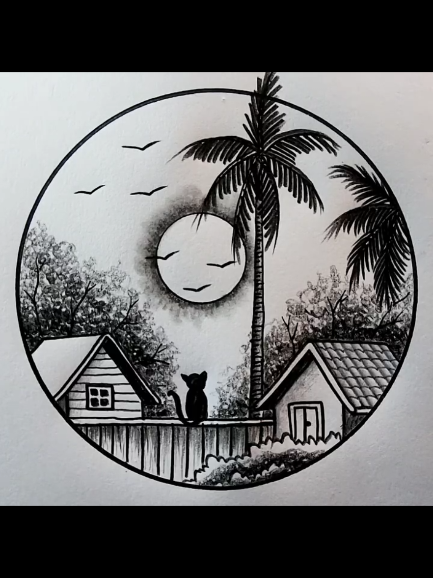 moonlight circle scenery with pencil ✏️  . . . #draw #drawings #usatiktok🇺🇸 #drawingprocess #drawingtutorial 