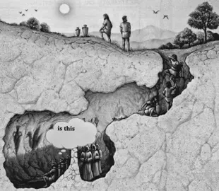 #allegoryofthecave #cave #plato #filosofia #phylosophy . . أخطر شيء ممكن يقيد الإنسان هو وهمه تعيش حياتك تشوف الأمور بشكل ظلال وتحسبها حقائق وترفض الضوء لأنه يكسر كل اللي تعودت عليه من أول التاريخ الإنسان كان يحبس نفسه في كهفه خائف من المجهول ورافض أي جديد لأن عاداته صارت سجنه وما يعرف يطلع منه