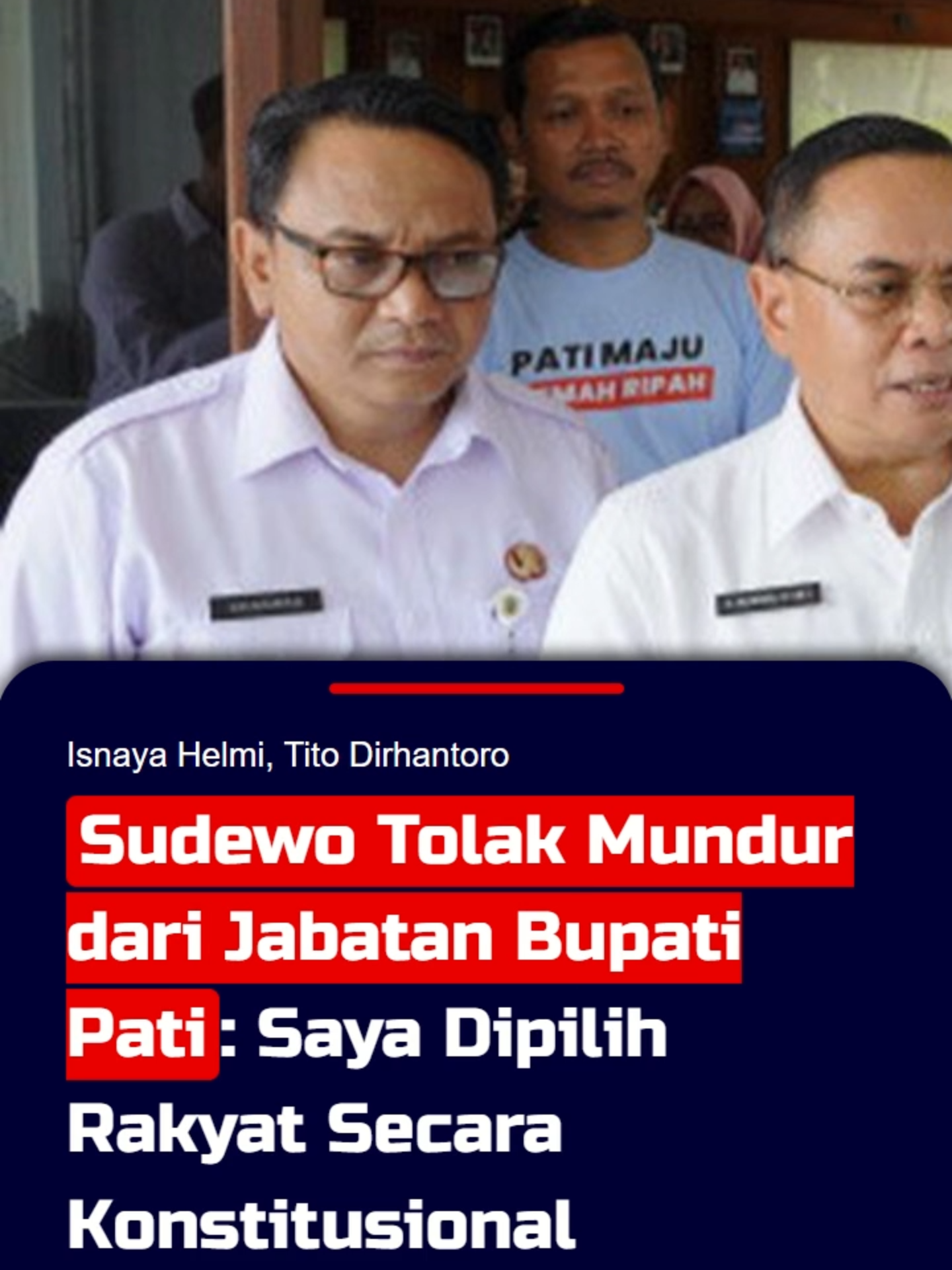 Sudewo menolak mundur dari jabatannya sebagai Bupati Pati, sebagaimana tuntutan massa dalam aksi demo yang digelar di Pati, Jawa Tengah, Rabu (13/8/2025). Sudewo menegaskan tidak mau melepaskan jabatannya karena dirinya dipilih masyarakat Pati secara konstitusional. Sahabat KompasTV juga bisa memperoleh informasi terkini melalui website: www.kompas.tv #sudewo #bupati #pati #jawatengah #bupatipati #demopati #demo #massa