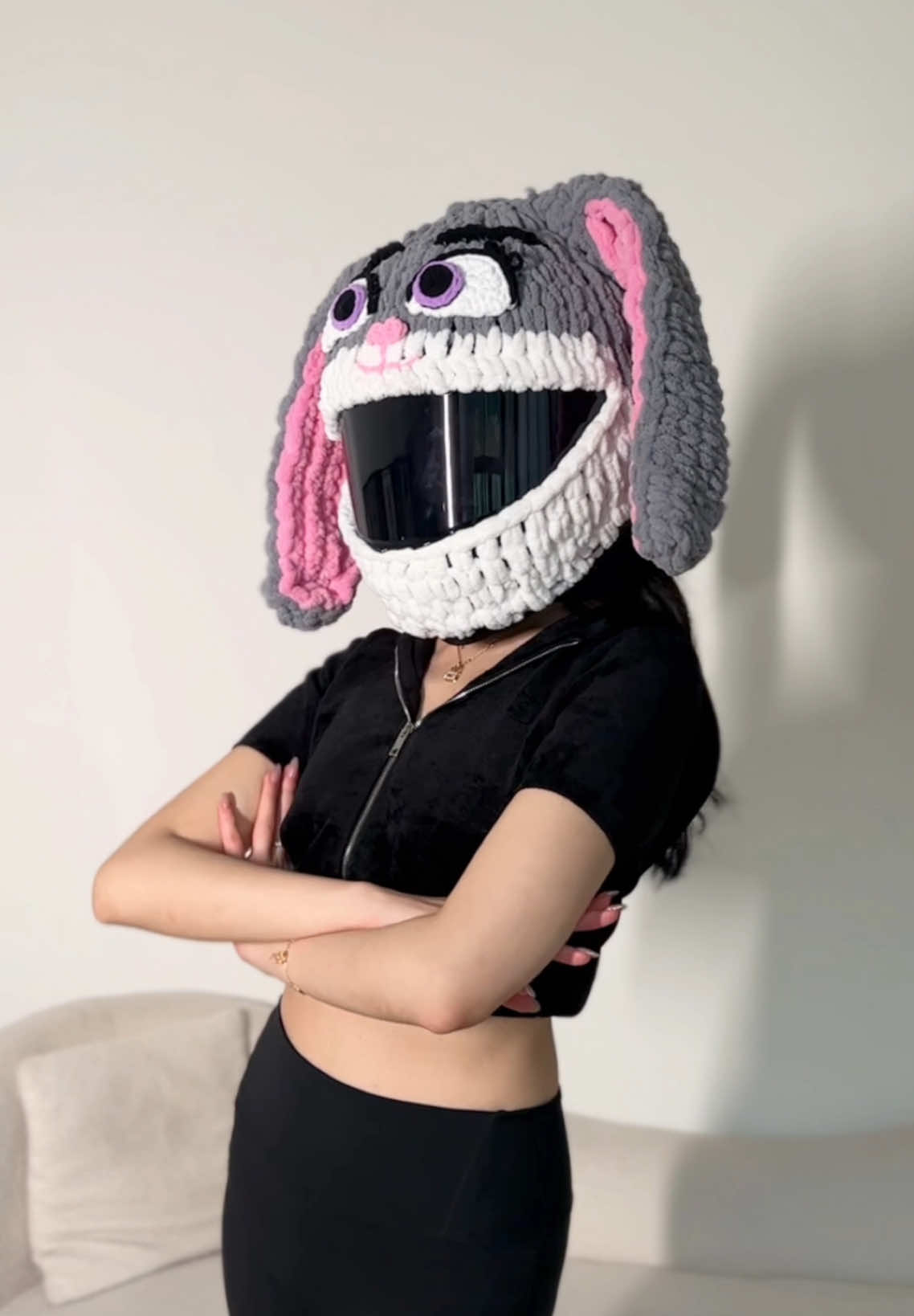 Try everything ✨✨🐰#fyp #zootopia #knit #biker #helmetcover #peggyknit 