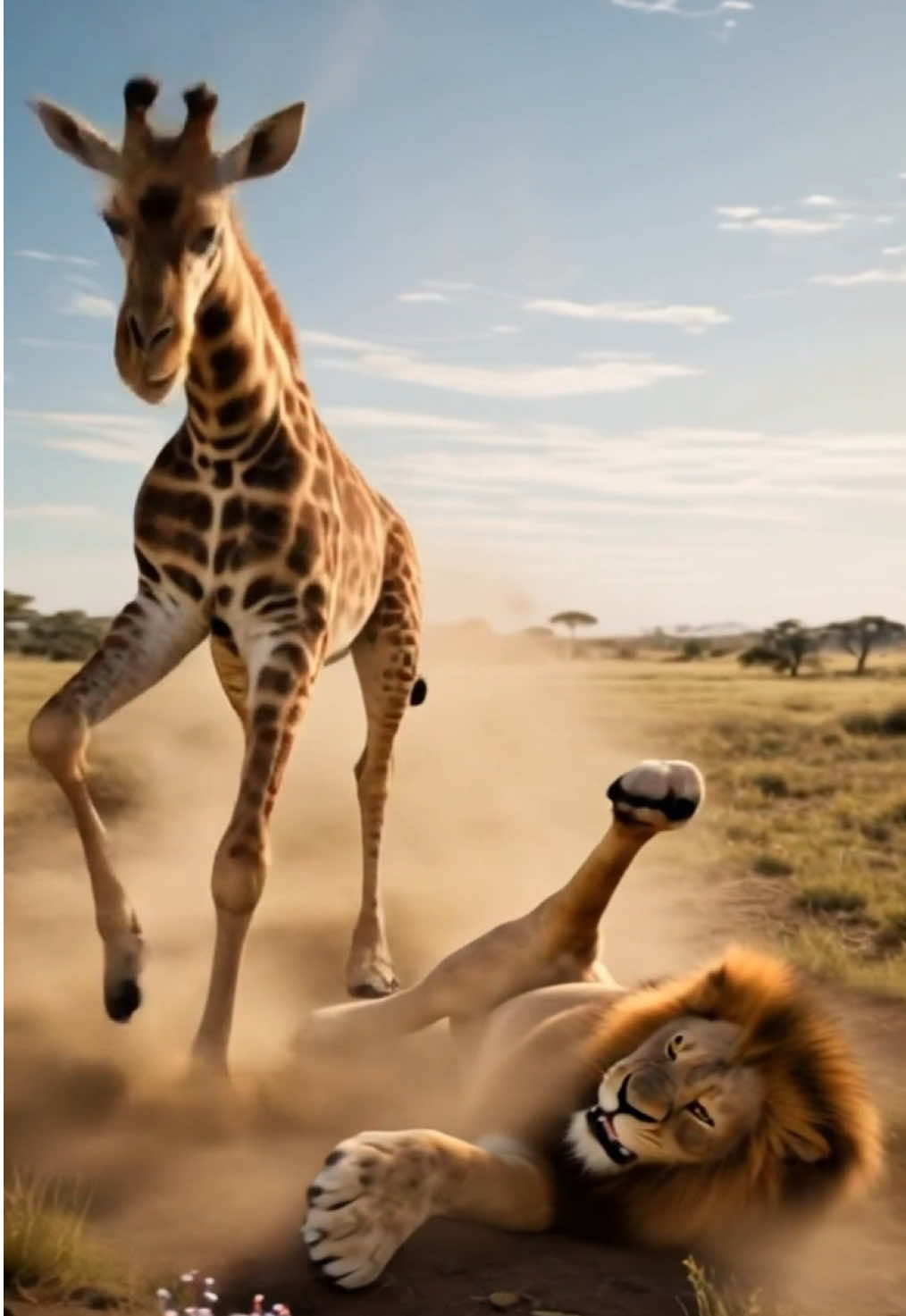 Mother's love is as great as a mountain! The giraffe fought a life-and-death battle with a male lion to protect its cub.