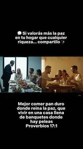 Mejor es un bocado seco y en paz, que casa de contiendas llena de provisiones.” En un mundo que corre detrás de lo material, recordemos que la verdadera riqueza es un hogar en paz, aunque sea humilde. 💛 #PazEnElHogar #Proverbios17 #JesúsEsNuestraPaz #FeQueTransforma