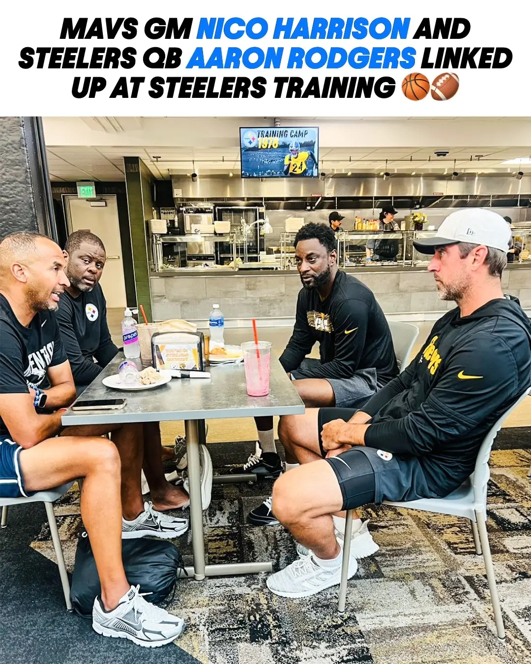Meeting of the minds 🤝 (via LeVelleMoton/X) #nfl #NBA #aaronrodgers #mavericks 