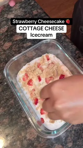 Literally my go to dessert now! I’m still blown away! #highprotein #healthysnacks #gourmet #cottagecheese #quickrecipes #cottagecheeserecipeshighprotein #creatorsearchinsights          Blend:   - 16 oz. Full Fat Cottage Cheese   - 3 Strawberries   - 1/4 Cup Maple Syrup in:   Layer - 3 Graham Crackers, crushed   - 2 strawberries, diced small    ✨Blend together the cottage cheese, strawberries and maple syrup until creamy and then mix in the graham crackers and diced strawberries  ✨ Transfer into container, then cover and freeze for 3 to 5 hours.  Note if left in freezer too long, you will need to thaw it out for 30 minutes 
