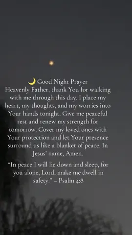 Rest in His peace tonight ✨💤 Psalm 4:8 reminds us that God is our safety and comfort. Good night 🌙🙏  #GoodNightPrayer #BibleVerse #Psalm48 #PeacefulSleep #FaithOverFear     