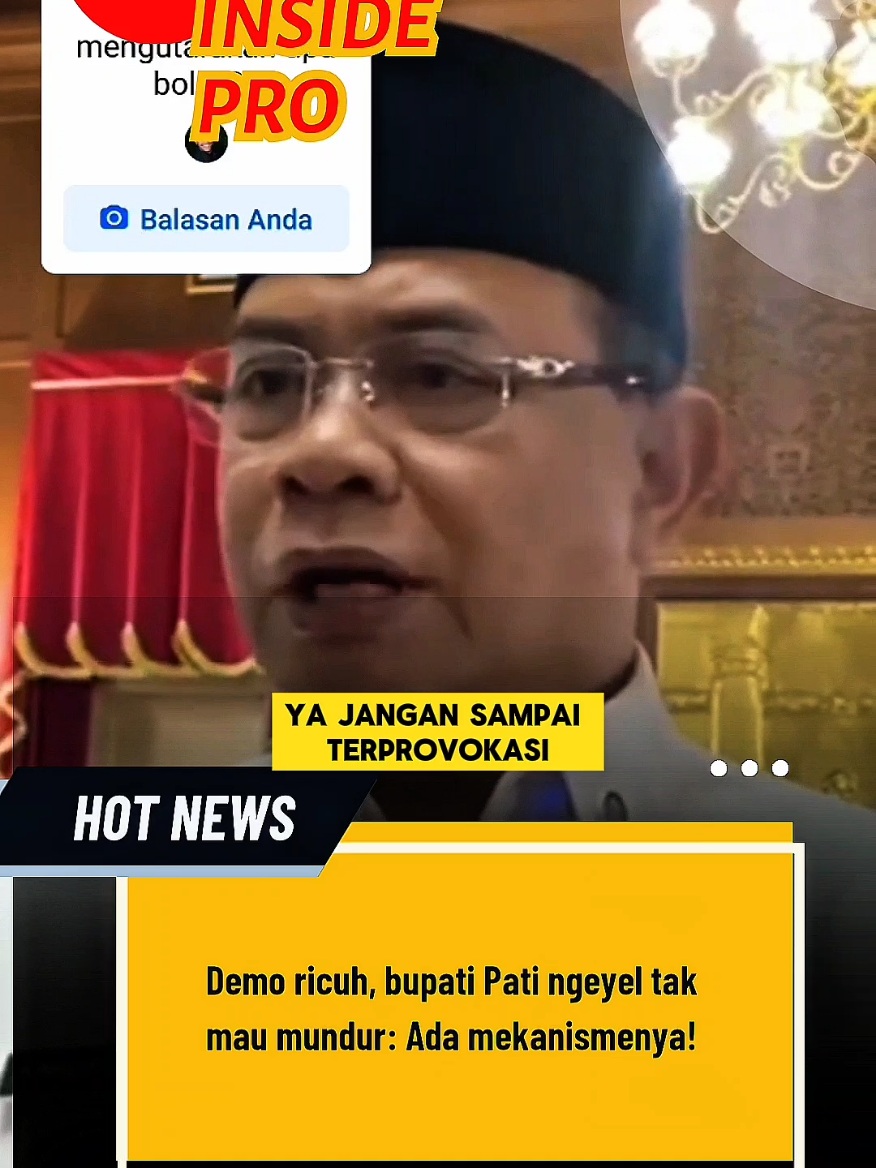 Bupati Pati, Sudewo, memberikan pernyataan resmi pasca aksi demo yang berlangsung di depan Pendopo Kabupaten Pati, Rabu (13/8/2025) siang.  Menurutnya, secara umum situasi telah kondusif dan massa telah membubarkan diri, meskipun masih ada segelintir orang yang bertahan di lokasi. Sudewo mengungkapkan bahwa dirinya memahami emosi masyarakat.  Ia juga mengatakan pentingnya mengambil pelajaran dari kejadian tersebut, terutama karena dirinya baru menjabat beberapa bulan dan masih banyak hal yang perlu dibenahi.... #fyp  #news  #beritapati 