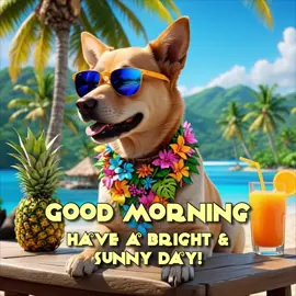 Good Morning!!! Have a Bright & Sunny Day!!! ☀️🥰☀️ #GoodMorning #sunnyday #tropical #dog #GrokImagine 