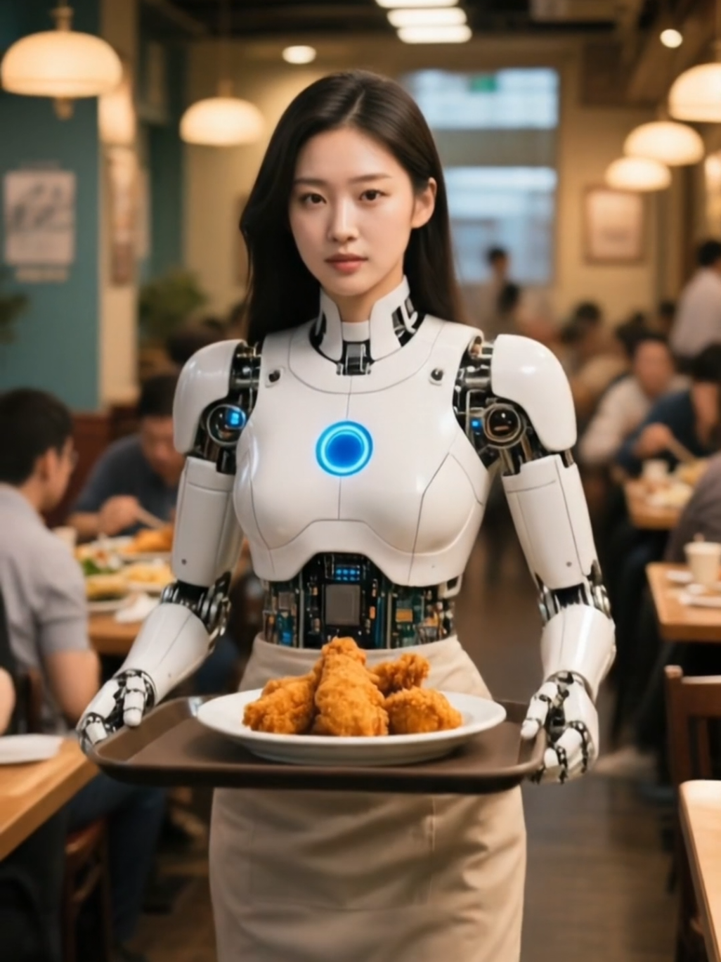 The humanoid robot waitress is serving food #robot #humanoid #aiart 