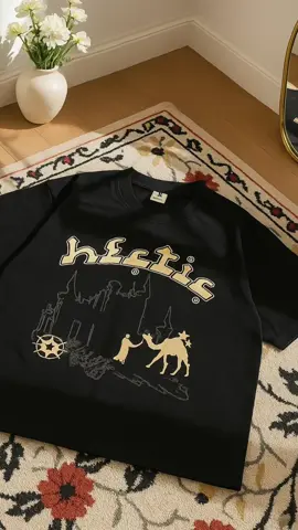 Hectic - T-shirt kaos katun Boxy fit hitam-camel#tshirt #ootdkeren #baju #arabic #fyp 