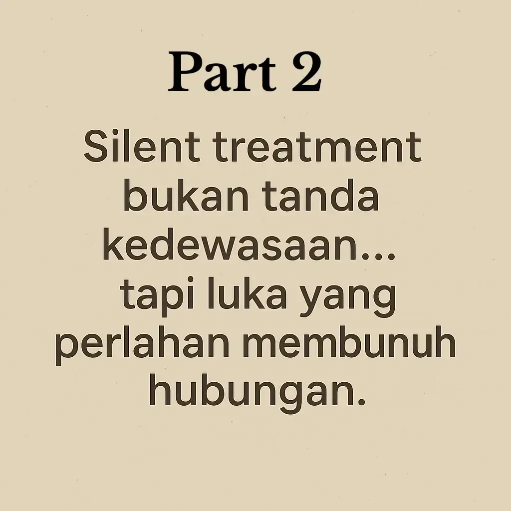 Silent treatment bukan hanya membuat hati terasa jauh, tapi juga merusak rasa aman secara psikologis, mengikis rasa percaya, dan perlahan memisahkan hubungan dari lingkungan sosialnya. Hubungan yang sehat butuh komunikasi, bukan membisu dalam luka. #silenttreatment #pengaruhpsikologis #pengaruhsosial #relasi #relungjiwa33 