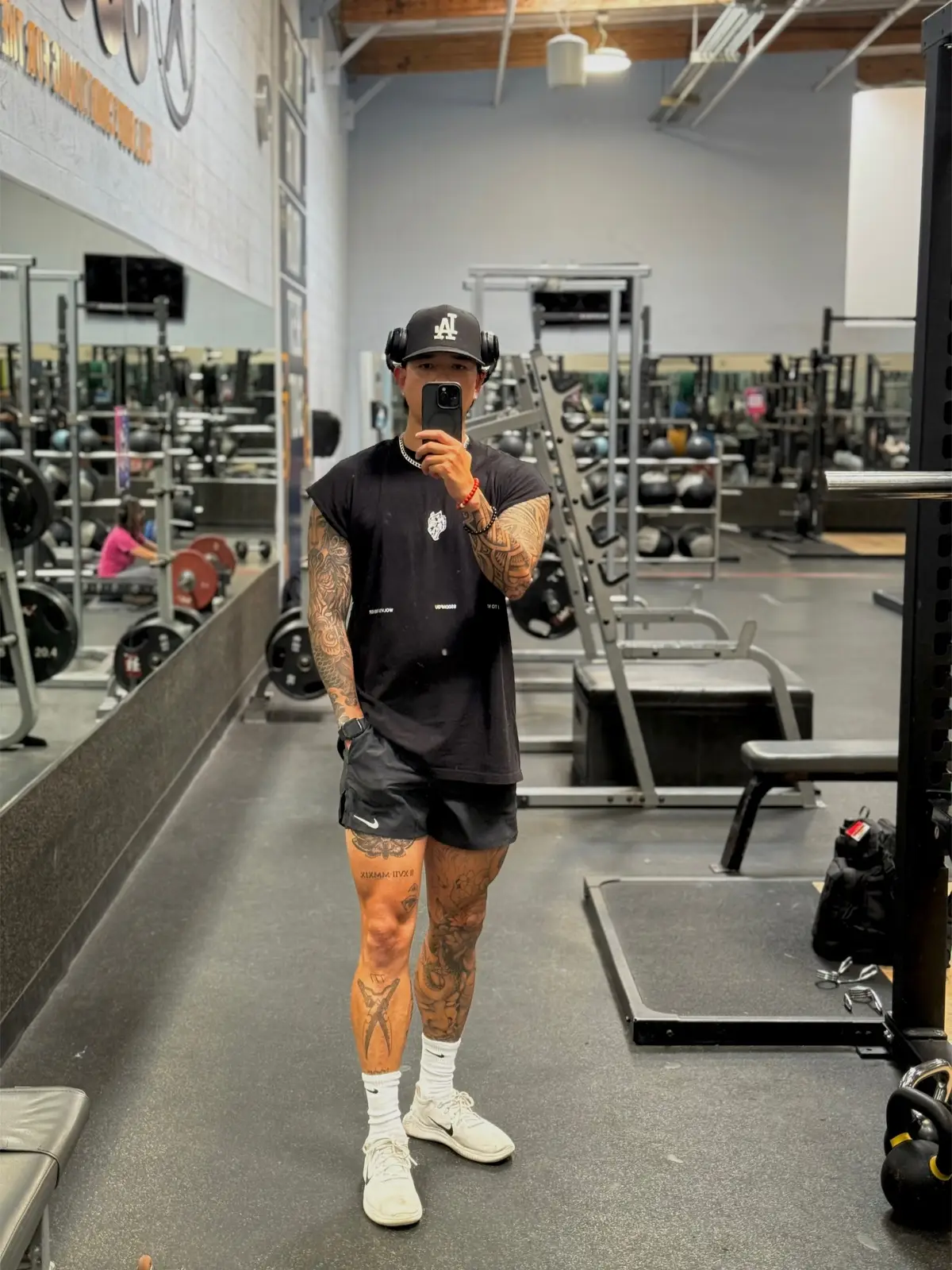 Trying to go 3/3 on fit checks. We successful on the 3-peat?  #GymTok #legsleeve #legs #gymfit #tattoos 