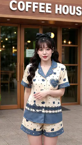 bộ quần áo pijama tim nhỏ chất lụa latin cao cấp #quanaonu #dobonu #pijama #setdobo #xuhuongtiktok 