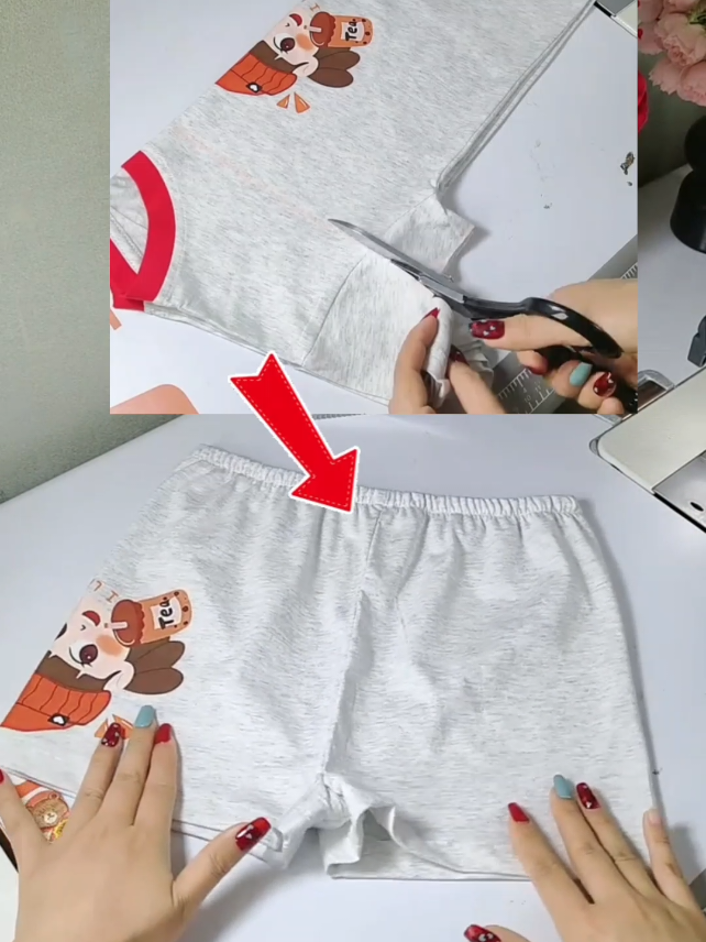 T-shirt to shorts tutorial #sewing #stitch #fashion #viral #sewingtiktok 