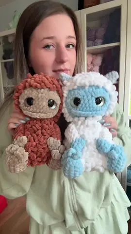 My newest patterns!!🫣 . Meet my Bigfoot and Yeti!!!🤎🩵 . I was so nervous designing these guys they definitely were out of my comfort zone but I think they turned out pretty cute!  . I currently have a tester call on my Patreon and plan to have the pattern released next week! . #crochet #crochetbigfoot #crochetyeti #patternreveal #crochetgrove 