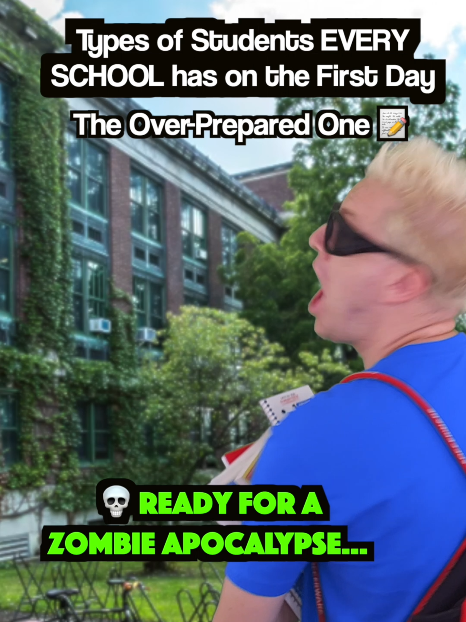 Which one are you?! 😂 Let me know in the comments! #backtoschool #firstdayofschool #schoollife #relatable #comedy #studentlife #zodiacsigns #typesofpeople We all know them! From the over-prepared student ready for a zombie apocalypse to the 