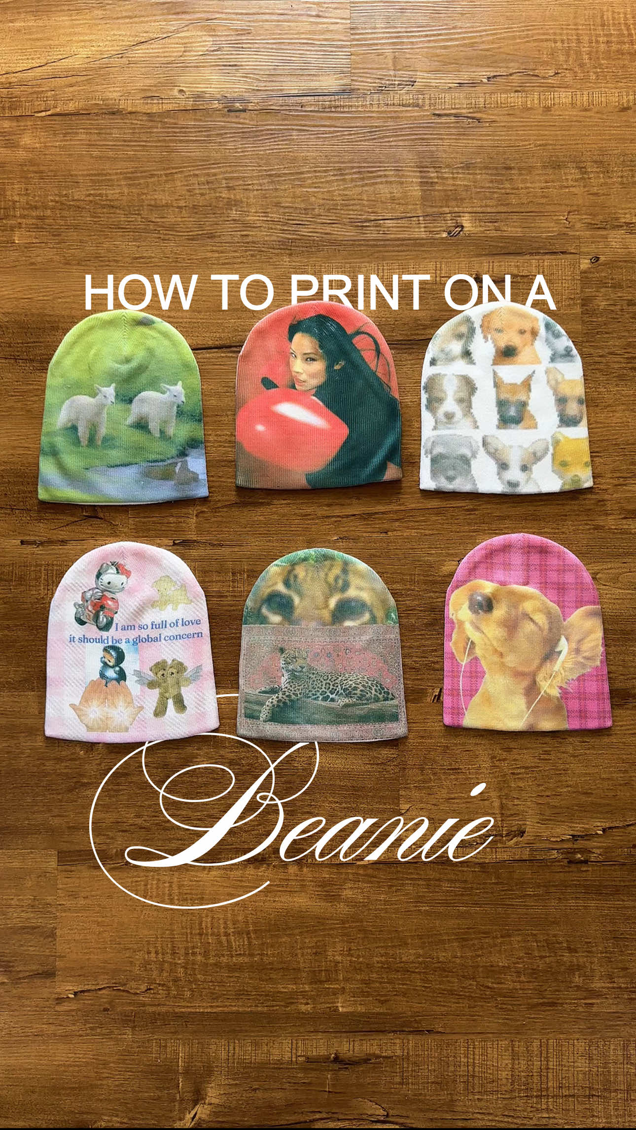 this is how i print graphics & photos onto beanies using dye sublimation!! 🧸🩷  i use an epson et2800 with hiippoo ink and a-sub paper 🖨️  press at 375 degrees for 40 seconds  i use a 100% polyester beanie (everything is linked on my how to youtube video 🤓) #dyesublimation #graphicdesign #diyprinting #sublimation 