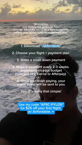 I will always put the girlies on bc I ♡ y’all.  • Download “Airfordable” & pay for your plane ticket in 4 payments • $25 off your first booking! (You book the first trip & save $25. Your gf/bf/bestie downloads Airfordable & books the 2nd trip & gets $25 off using my code “AFRC-PYUZ6) • No credit checks • No interest  • Black owned business  Who doesn’t like a lil discount anything travel? 🥰 #airfordable #airfordableflights #travel #solotravel #travelonabudget 