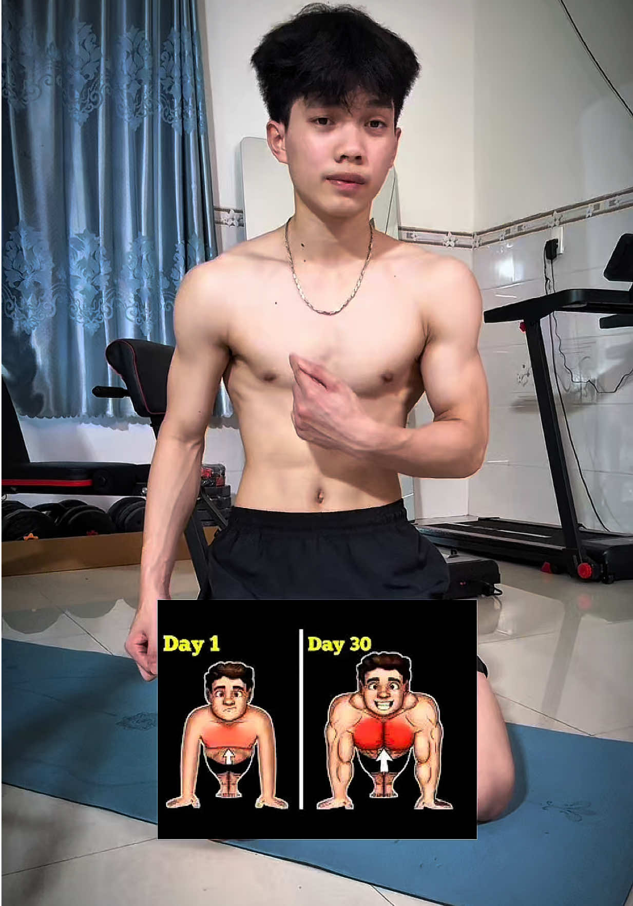 Chest workout at home,start with the 30 day push challenge #huyhoang #pushupchallenge #pushups #Fitness #homeworkout 