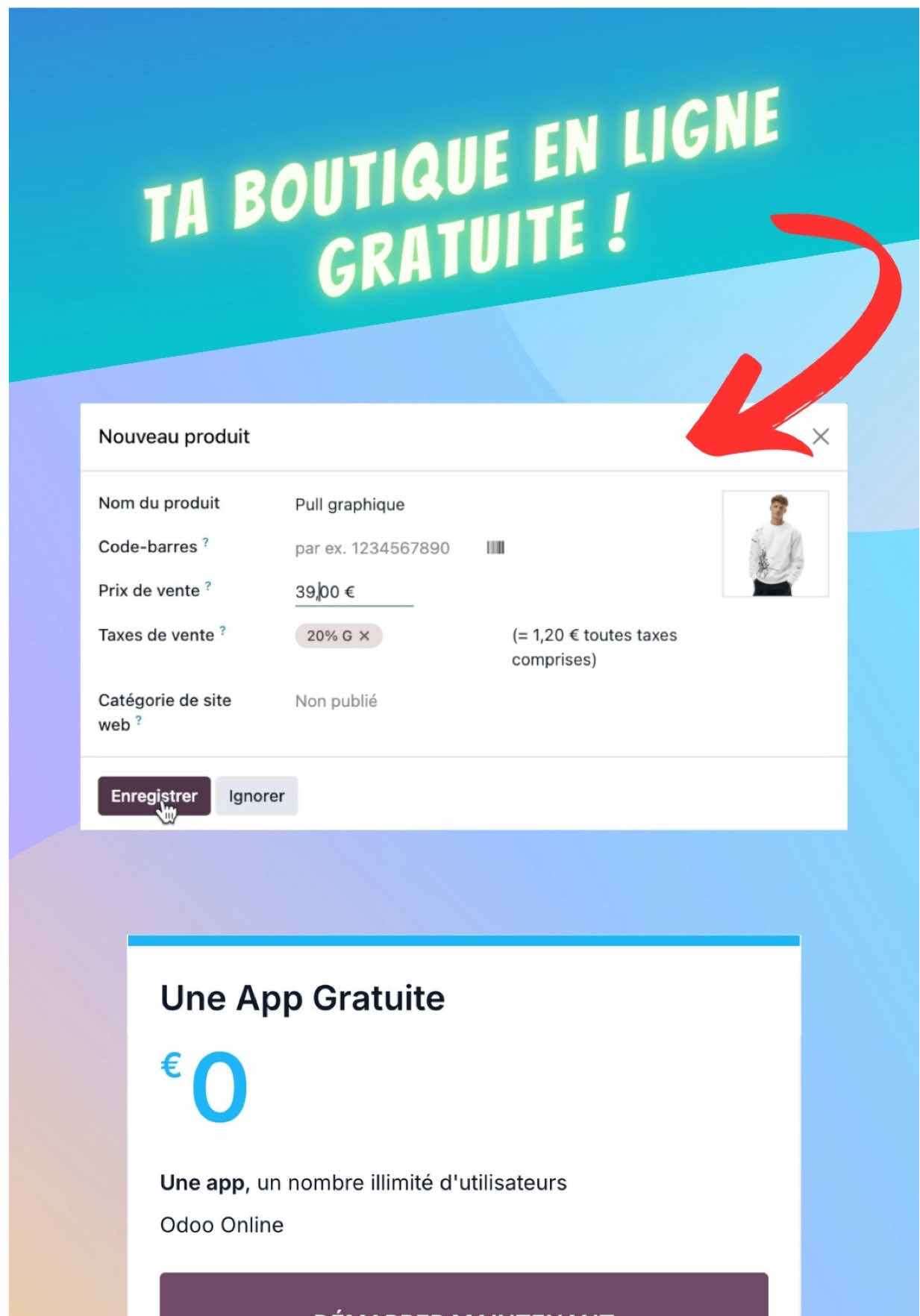 Vous savez ce qui coûte le plus cher quand on gagne de l'argent en ligne ? Créé ta boutique en ligne gratuitement* avec @Odoo  *1ere app gratuite à vie #ecommerce #entrepreneur #solopreneur #odoo 