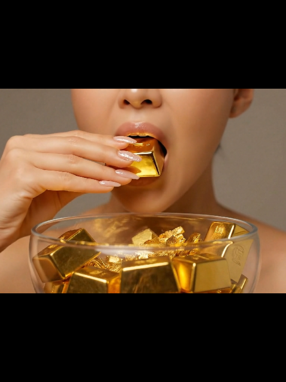 Gold eating ASMR 🤩 🪙🥇#eatingasmr #gold #glassfruit #ai #satisfying 