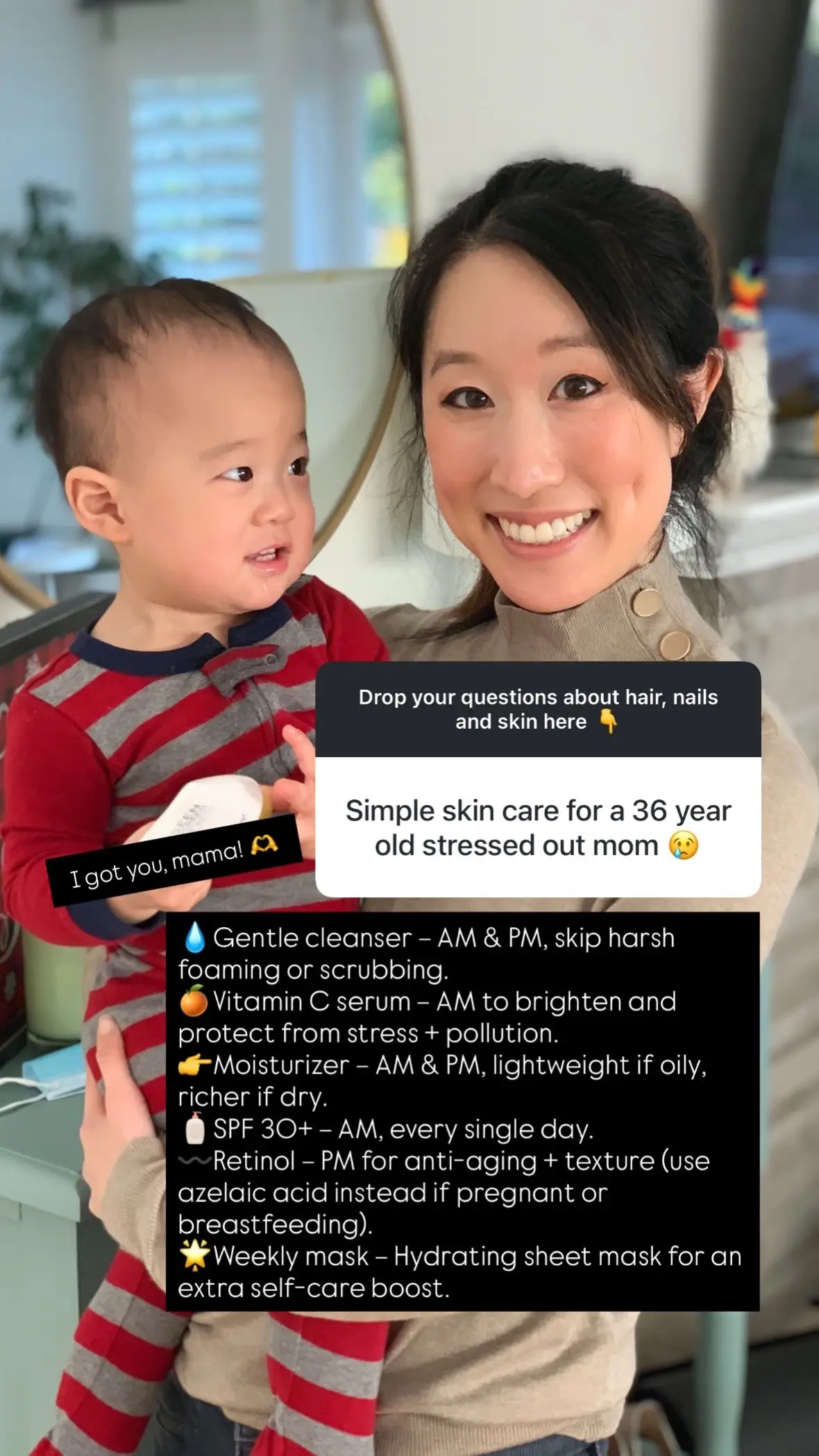 Answering your most-asked skincare questions every Tuesday during my tea time. Missed my stories over on IG. No worries this week we covered SPF, retinoids, and skincare tips for tired mamas Spilling all the derm tea got a question? Drop it below and I might answer it next week 👇 #skincaretips #spillingtheteawithmd
