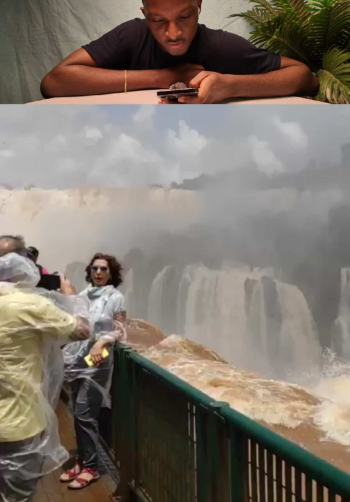 This is Iguazu Falls, on the border between Argentina and Brazil. Of which, this is the Argetinian side You are looking at the Paseo Garganta del Diablo walkway at Devil’s Throat, flooded with brown water from heavy rains. Tourists often get soaked here for the thrill. Can you try this? #ReactWithVictor #iguazufalls #argentina #brazil 