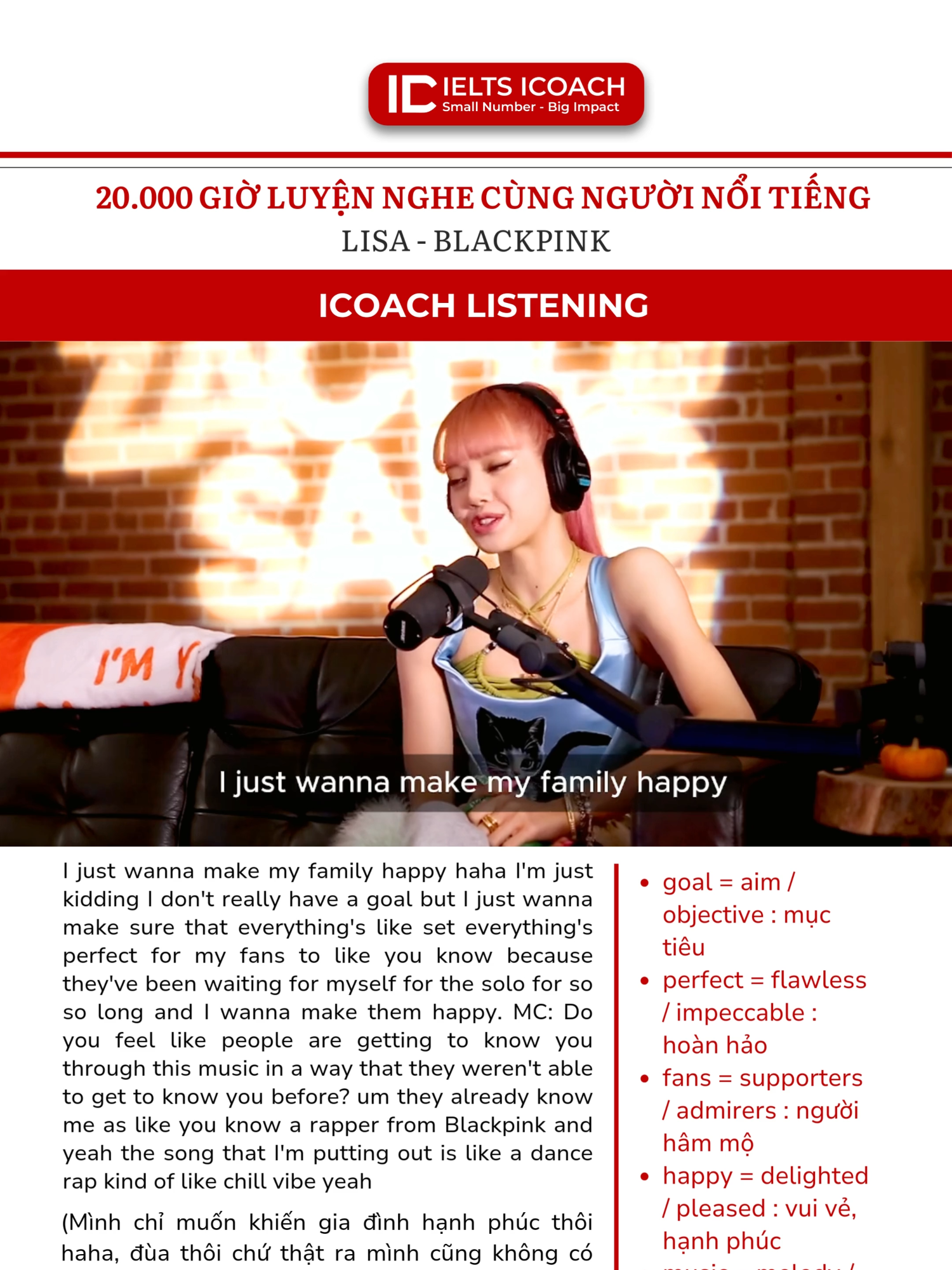 Lisa tiết lộ mong muốn lớn nhất khi ra mắt solo sau thời gian dài chờ đợi #ieltsicoach #IELTSCOACH #viraltiktok #LearnOnTikTok #IELTSICOACH #fyppppppppppppppppppppppp #viralvideo #studywithme #foryoupage #xuhuong #fypage #xuhuongtiktok #podcast #english #ieltstips #trend #IELTS #listening #vocabulary #icoach #lisa #lisablackpink #blackpink #kpop #kpopfyp #lisamanoban #hoctienganhcungnguoinoitieng #idolkpop #icoachlistening