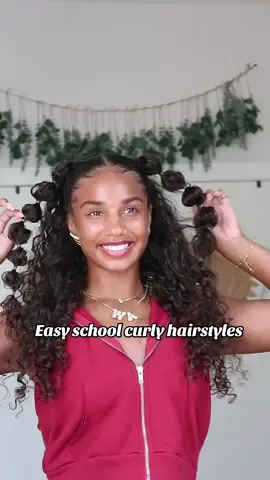 Bubble braid pigtails 🫱🏽‍🫲🏾 #curlyhairstyles #easyhairstyles #backtoschool #schoolhairstyles 