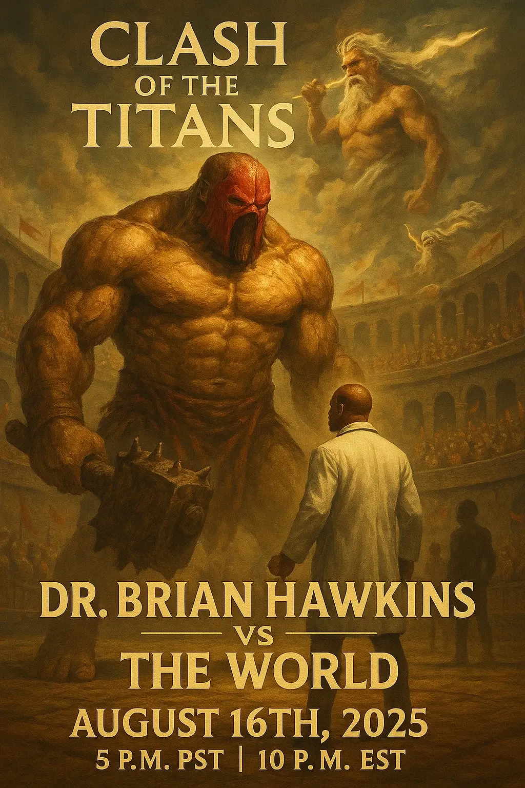 The arena is set. The crowd roars like thunder. The air crackles with destiny. On August 16th, 2025, at 5 PM PST | 10 PM EST, the gates of the Elite Box Battle Stadium will open for the ultimate war. Under the watchful eye of Zeus himself, Dr. Brian Hawkins steps onto the battlefield — not just to fight, but to make history. Before him stands a monstrous Goliath — a towering beast draped in red, a weapon forged for destruction in his hands. The ground shakes with each breath of this giant. This is no ordinary match. This is man against monster. Skill against brute force. Faith against fear. Only one will leave victorious. 🔥 DR. BRIAN HAWKINS vs THE WORLD 🔥 💥 Clash of the Titans 💥 🎯 Will David strike again… or will Goliath crush the dream? 📅 August 16th, 2025 ⏰ 5 PM PST | 10 PM EST 📍 Epic Battle Arena – Witness It Live Be ready. Bring the energy. The fight of the year is coming. 🏟⚡@Unique_Tricia @🩷 Perfect Tenn 🩷 @AW Motivates @Mary 🦁👸🏻 @Rooted_in_ReBirth, I.C.U. 🖤 @Lisa B🐘🔺🖤 @Ms. A (aka Alonna) @MonstaMarah 💫 @⚜️Fabulous 50 ICU⚜️ @The REAL Janna Sue, I.C.U. 🖤 @The Real Keisha Key, I.C.U.,🖤 @Duchess Oma BeautiÈ❤️SPN🖤ICU @🛖👑 TIKTOK PASTOR🛖👑 @⚜️Icrown_Glam_Empress⚜️ 