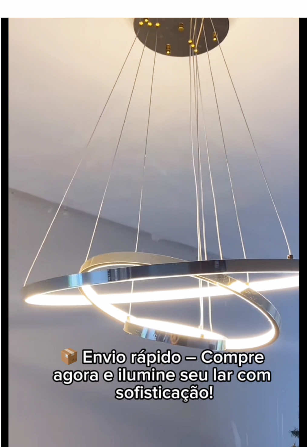Lustre Dourado Led Moderno Pendente Anéis 3 Arco Aro Dourado Luxo 110V-220V