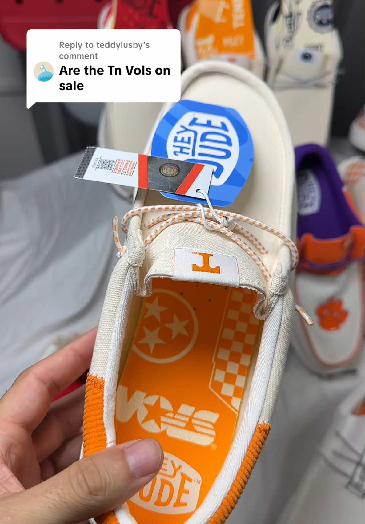 Replying to @teddylusby Repping your favorite school team just got way more comfortable — HEYDUDE Collegiate Slip-Ons are HERE! HEYDUDE Wally and Wendy Collegiate Slip on Shoes - Check for your Favorite College - 20+ Different ones available right now #HEYDUDECollegiate #football #HEYDUDEpartner  #CollegeFootball  #tiktokshopcreatorpicks @HeyDude 