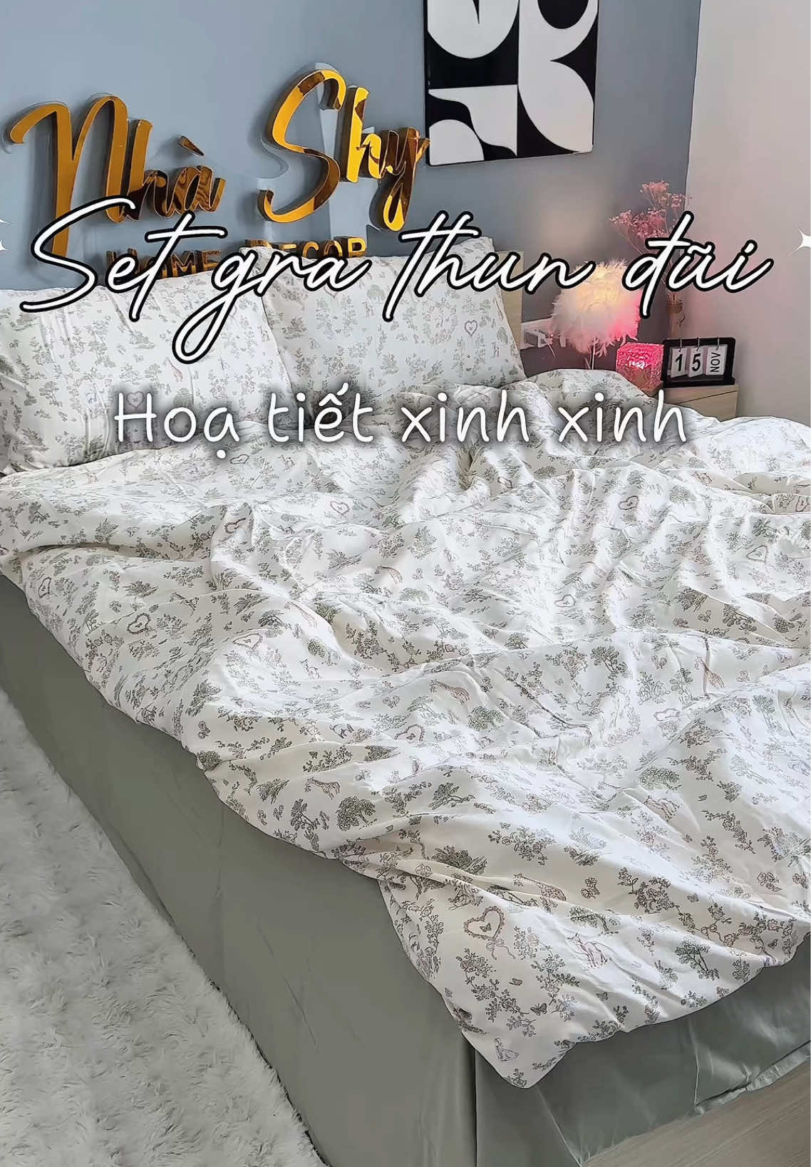 Mang cả mùa thu dịu dàng vào phòng ngủ với set gra thun đũi xinh xinh 🍃🌿 #nhashy #decor  #grathundui #viral #xuhuong 