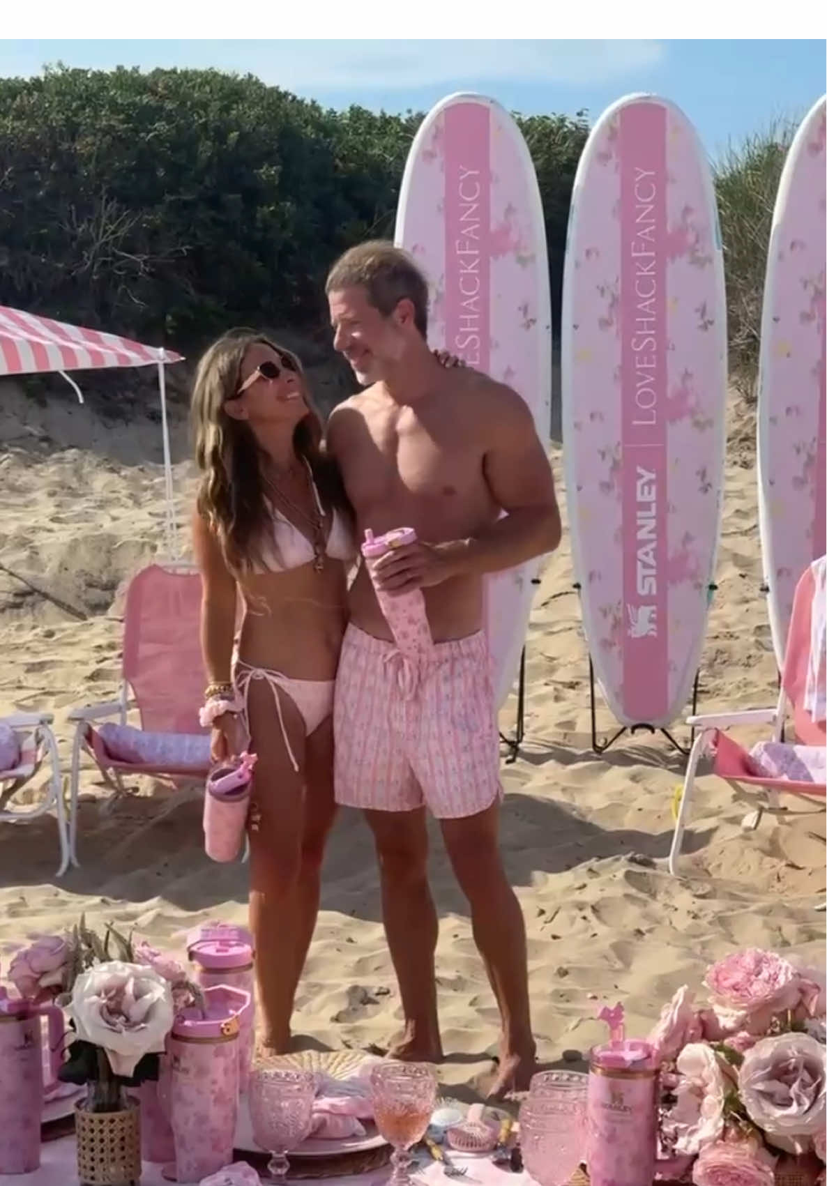 Barbie and Ken beach day💕🌸🫶 @Stanley Brand @LoveShackFancy #fyp #foryoupage #loveshackfancystanley #lsf 