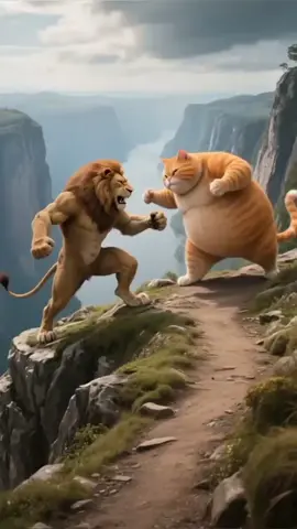 Cat😺 VS Lion🦁 Today 😂 Amazing Fight  #cartoon #newtrend #aivideos #fyp #cateditx7 