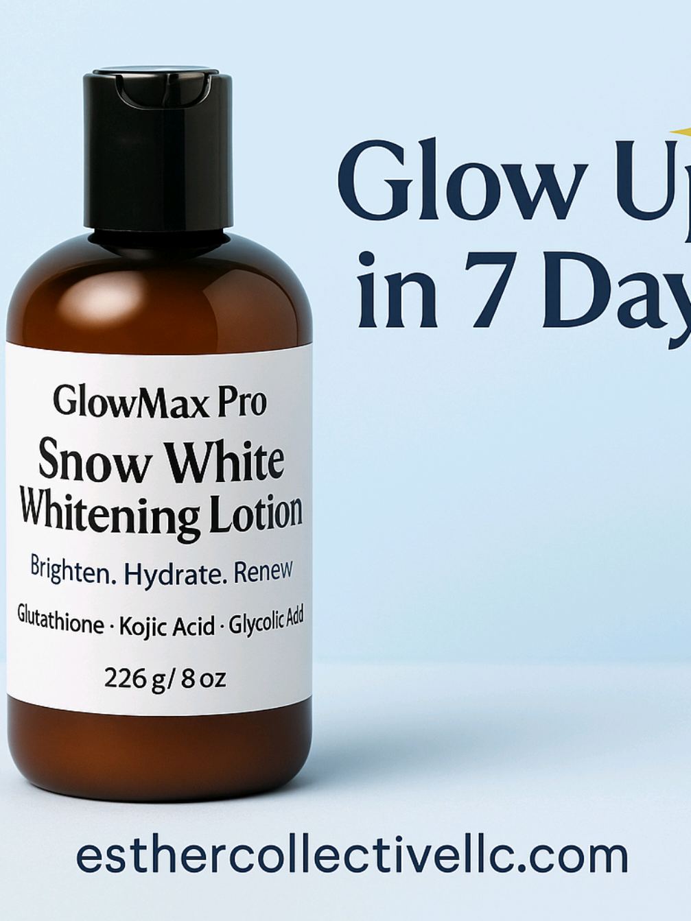 ✨ Watch your skin transform in just 7 days! Say goodbye to dark spots, stretch marks, and dull skin. Our GlowMax Pro Snow White Whitening Lotion is packed with powerful actives like Glutathione, Kojic Acid, Snow White Powder, and Glycolic Acid — all working together to give you that even-toned, glowing skin you deserve. 💧 Lightweight. 🌿 Safe. ⚡ Fast-acting. 🎯 Brighten • Hydrate • Renew 👉 Available now at esthercollectivellc.com 📦 Shop yours before it sells out!#EstherCollective #SnowWhiteLotion #GlowMaxPro #fyp #viral 
