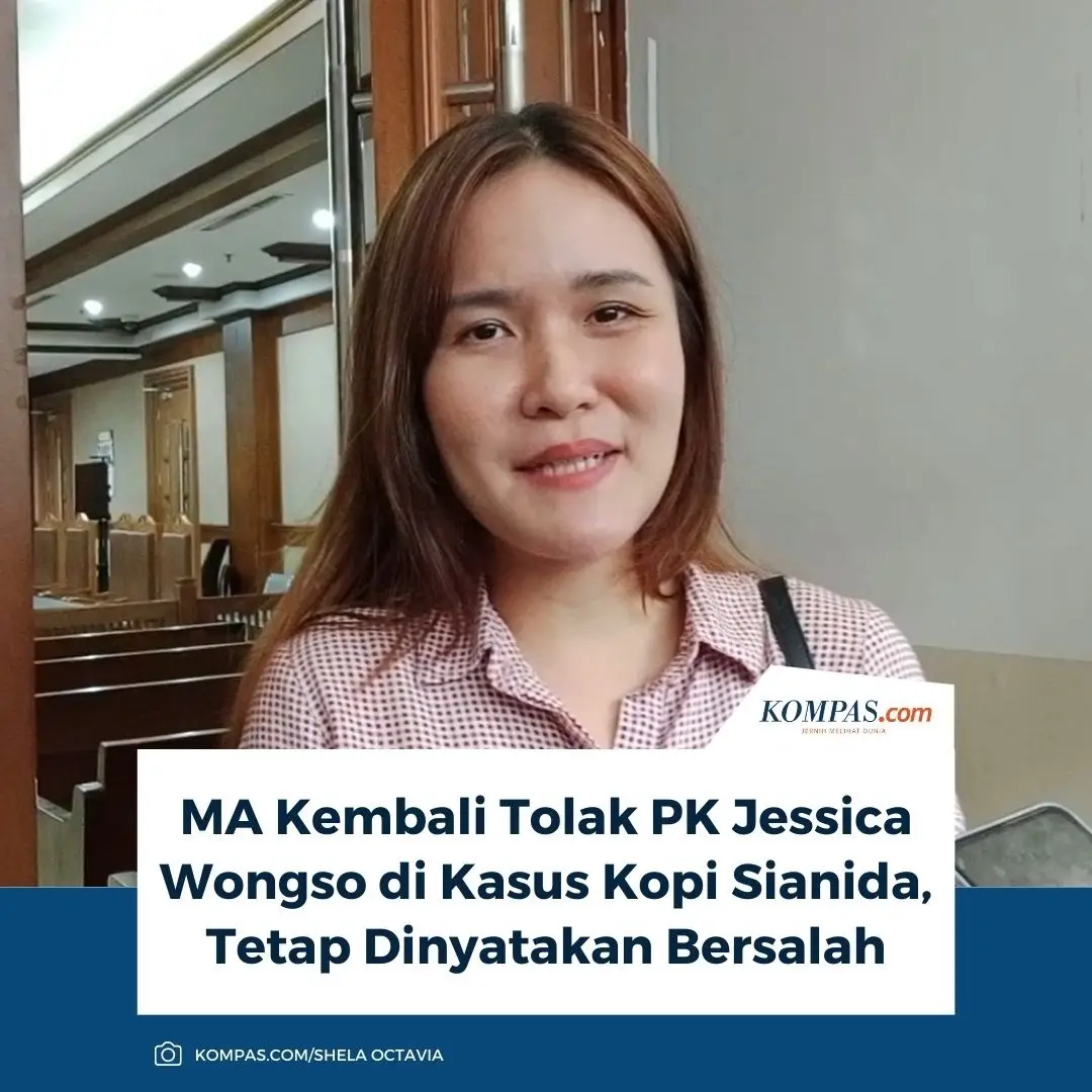 Mahkamah Agung menolak peninjauan kembali (PK) kedua Jessica Kumala Wongso dalam kasus pembunuhan berencana terhadap Wayan Mirna Salihin.  “Amar putusan, tolak,” demikian tercantum di situs MA, Jumat (15/8/2025).  Dengan begitu, Jessica Wongso tetap dinyatakan bersalah dalam kasus kopi sianida yang mengakibatkan kematian Mirna. Penulis: Shela Octavia Editor: Jessi Carina  ~R #JessicaWongso #Mirna #KopiSianida #MahmakahAgung #Jakarta #Peristiwa