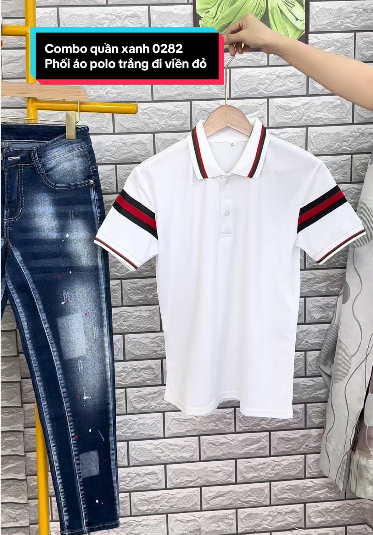 Combo quần jeans xanh 2 đáy có giãn phối áo polo trắng đi viền sọc đỏ mẫu mới chuẩn form siêu đẹp #xuhuongtiktok #avastore63 #reviewquanao #comboquanauaosomi #moingaymotoutfit 