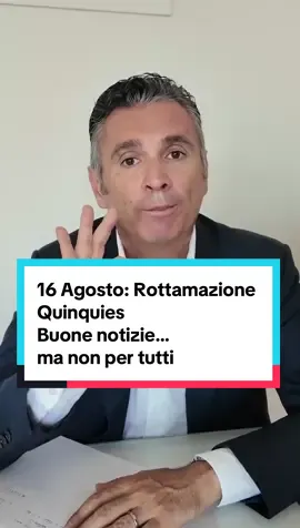 📆 16 Agosto: Rottamazione Quinquies – Buone notizie… ma non per tutti.   Il Governo ci riprova: in arrivo la nuova Rottamazione Quinquies. 📍Periodo di riferimento: cartelle dal 2000 al 31/12/2023 📍Pagamento in 10 anni, con rate mensili 📍Possibilità di saltare fino a 8 rate   Ma attenzione ai “ma” 👇 🚫 Potrebbe valere solo per chi ha debiti (o singole cartelle) sopra i 50k 🚫 Esclusi i decaduti da vecchie rateizzazioni o rottamazioni 🚫 Serve un anticipo importante: il 5% del debito come prima rata.   Quindi sì, ci sono novità, ma non per tutti. E come sempre, chi non gestisce rischia di trovarsi peggio di prima. 💡 Se sei un imprenditore o un professionista, ricorda: la vera differenza non la fa la rottamazione... ma la GESTIONE del debito.   💡 E ricordati: con gli strumenti del nuovo Codice della Crisi, puoi ottenere molto di più della semplice rottamazione — anche riduzioni del debito fino all’80%, dilazionabili in 10 anni.   Link in bio, per metterti in contatto con noi!   #rottamazionequinquies #cartelleesattoriali #cfi #debitofiscale #crisiaziendale    