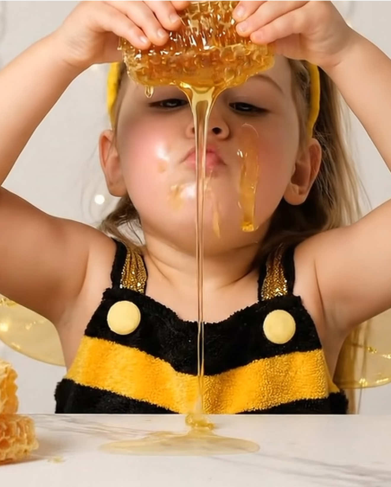 Yummy honey 🍯 🐝#babymukbang #babyasmr #babyai #satisfyingsounds #honeycomb homeycombasmr