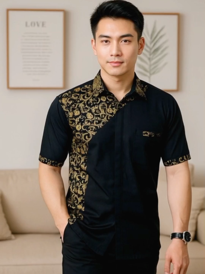 Kemeja polos kombinasi batik kemeja hem pria #kemeja #kemejabatik #kemejapolos 